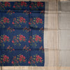 Pure Tussar Dark Blue Floral Printed Saree 03