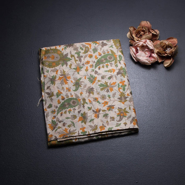 Pure Tussar Cream Leaf Printed Saree 02