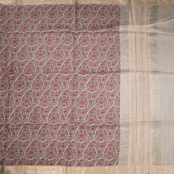 Pure Tussar Cream Floral Printed Saree 04