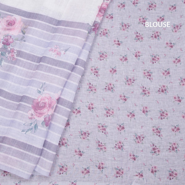 Semi Linen Cream Floral Printed Saree 08