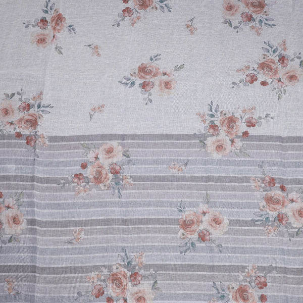 Semi Linen Cream Floral Printed Saree 09
