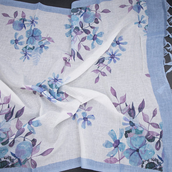 Semi Linen Cream Floral Printed Saree 10