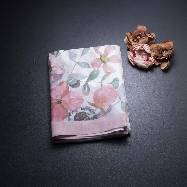 Semi Linen Cream Floral Printed Saree 11