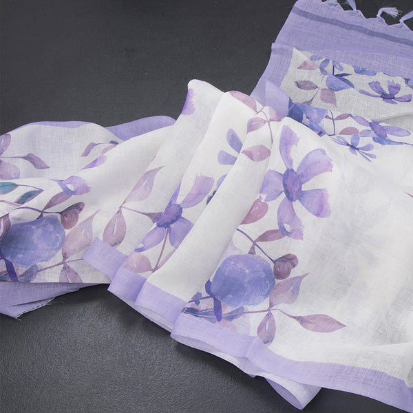 Semi Linen Cream Floral Printed Saree 12