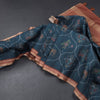 Raw Silk Dark Teal Blue Printed Saree