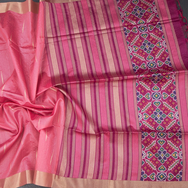 Silk Cotton Fiery Rose Pink Thread Work Saree With Malli Moggu Design