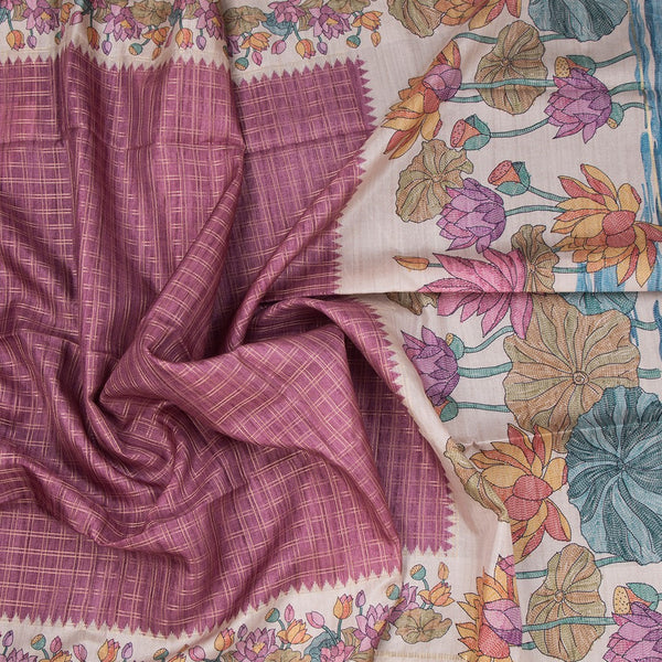 Raw Silk Dark Onion Pink Zari Checked Saree