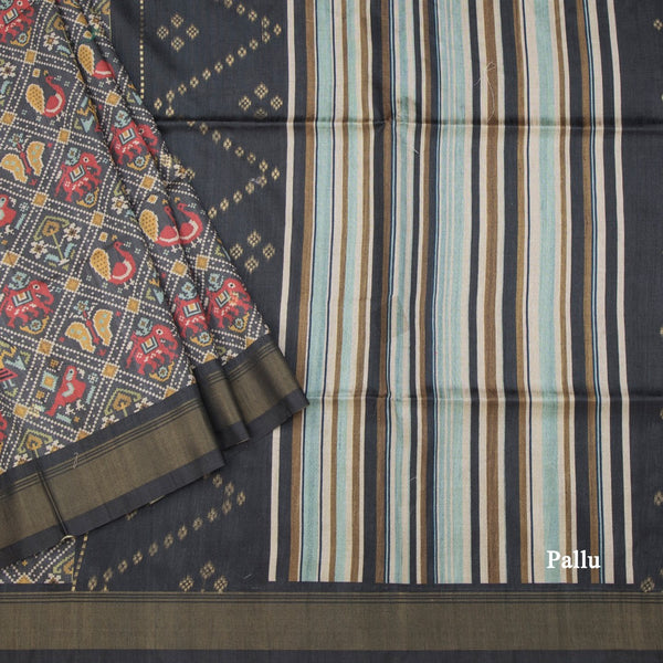 Raw Silk Grey Printed Saree 05