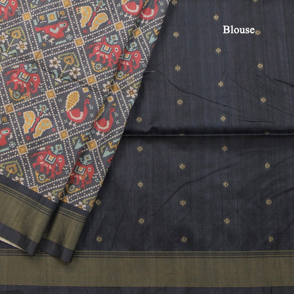 Raw Silk Grey Printed Saree 05