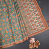 Raw Silk Dark Green Floral Printed Saree