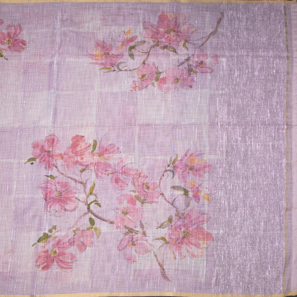 Linen Taffy Pink Floral Printed Saree