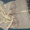 Linen Cream Floral Thread Work Saree 06