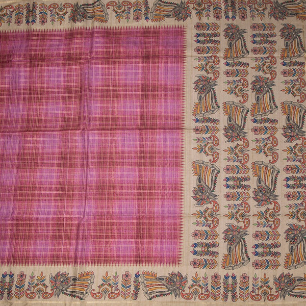 Raw Silk Taffy Pink Zari Checked Saree