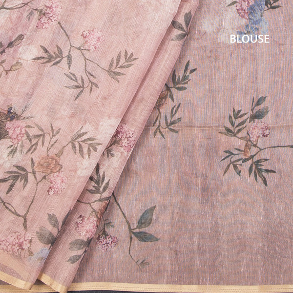 Raw Silk Light Brown Floral Printed Saree 02