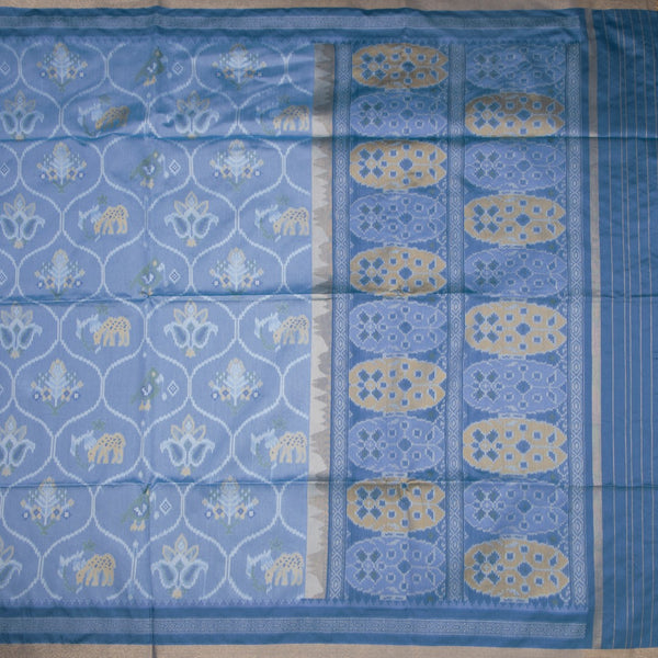 Raw Silk Light Blue Printed Saree