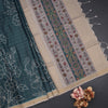 Raw Silk Teal Green Checked Printed Saree