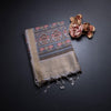 Raw Silk Olive Green Checked Printed Saree