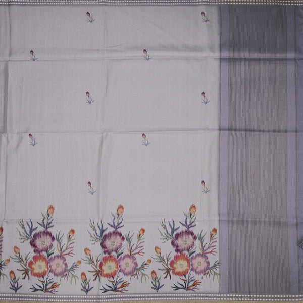 Raw Silk Grey Floral Printed Saree 06