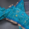 Raw Silk Peacock Blue Printed Saree 02