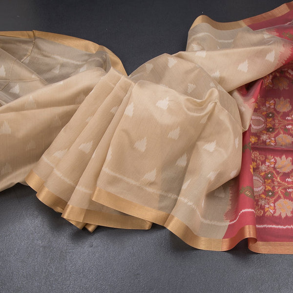 Raw Silk Sandal Printed Saree In Temple Design