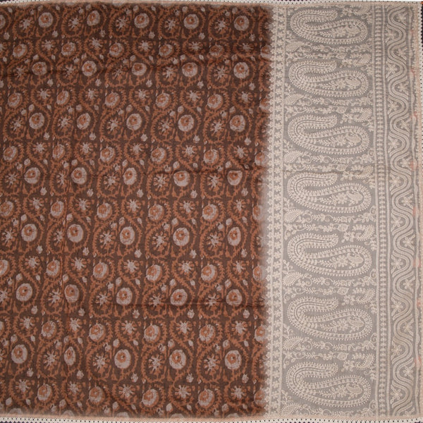 Chanderi Cinnamon Brown Printed Saree