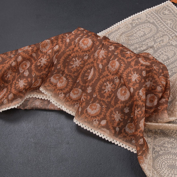Chanderi Cinnamon Brown Printed Saree