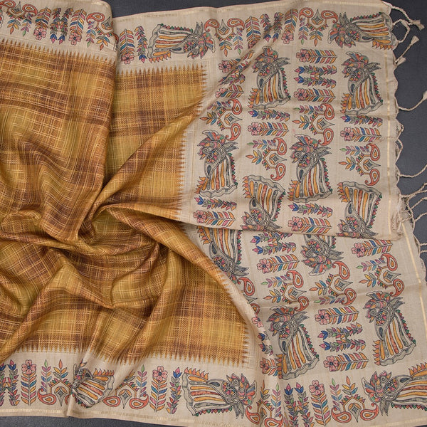 Raw Silk Multi Colour Zari Checked Saree