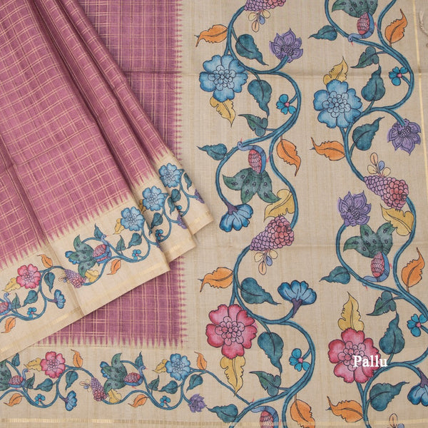 Raw Silk Onion Pink Zari Checked Saree