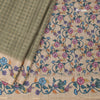 Raw Silk Olive Green Zari Checked Saree 02