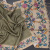 Raw Silk Olive Green Zari Checked Saree 02