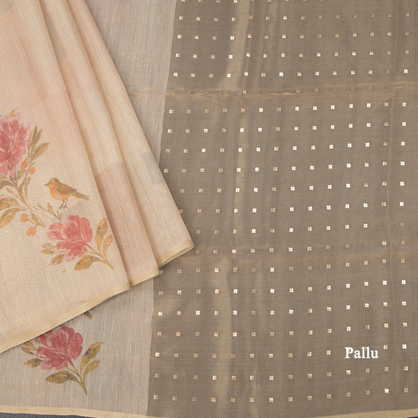 Raw Silk Sandal Floral Printed Saree 02
