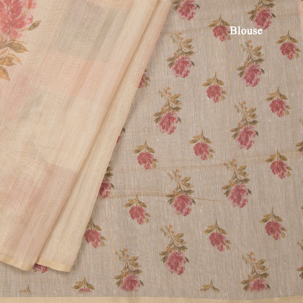 Raw Silk Sandal Floral Printed Saree 02