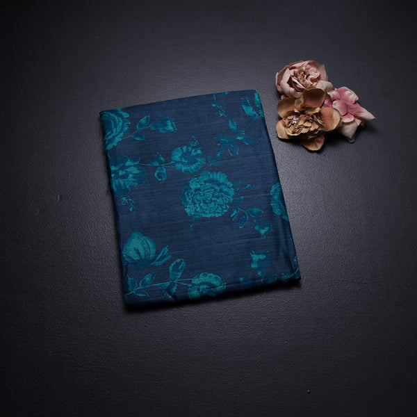 Pure Tussar Dark Blue Floral Printed Saree 04