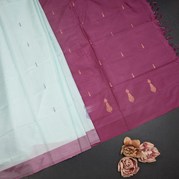 KSRTSR42095-1-Vaazhai-Naar-Powder-Blue-Saree-With-Thread-Buttas-And-Contrast-Pallu-fold