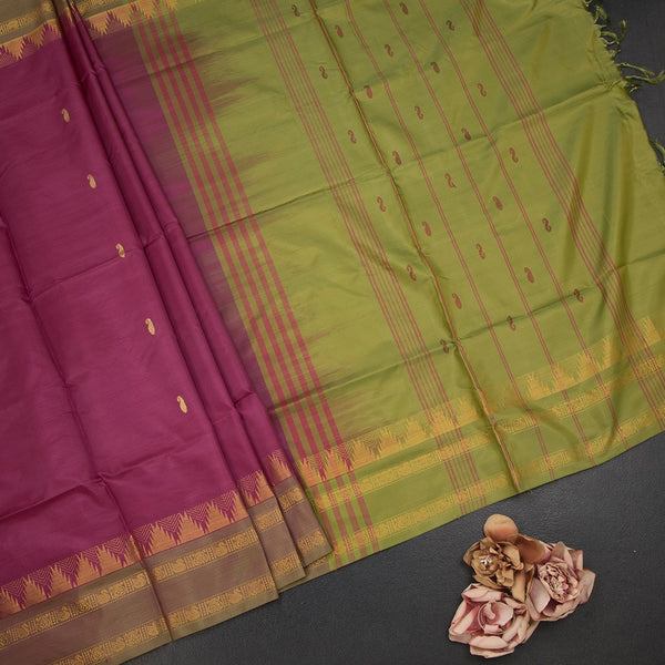 KSRTSR42100-1-Vaazhai-Naar-Dark-Pink-Saree-With-Thread-Buttas-And-Contrast-Pallu-02-fold