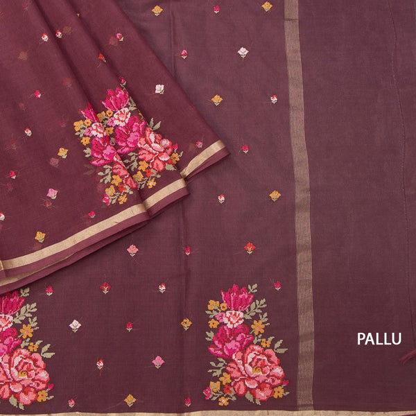 KSRTSR42188-3-Organza-Dark-Maroon-Floral-Thread-Work-Saree-pallu