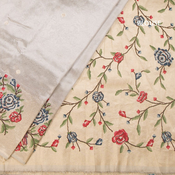 KSRTSR42193-4-Tissue-Silver-Saree-With-Zari-Buttas-And-Thread-Border-blouse
