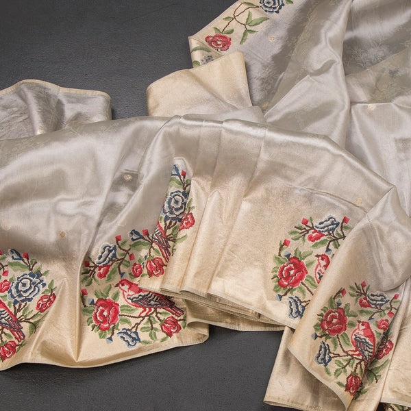 KSRTSR42193-Tissue-Silver-Saree-With-Zari-Buttas-And-Thread-Border-main