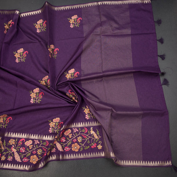 KSRTSR42206-5-Raw-Silk-Dark-Purple-Floral-Thread-Work-Saree-crush