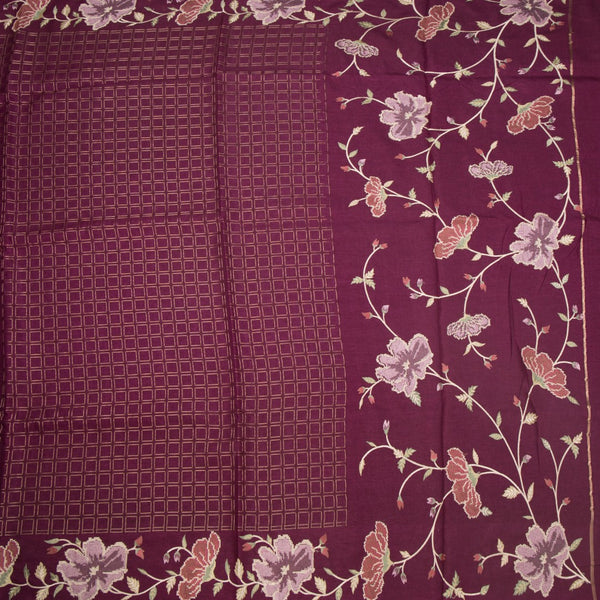 KSRTSR42215-2-Raw-Silk-Wine-Colour-Zari-Checked-Saree-And-Floral-Thread-Border-02-full-veiw