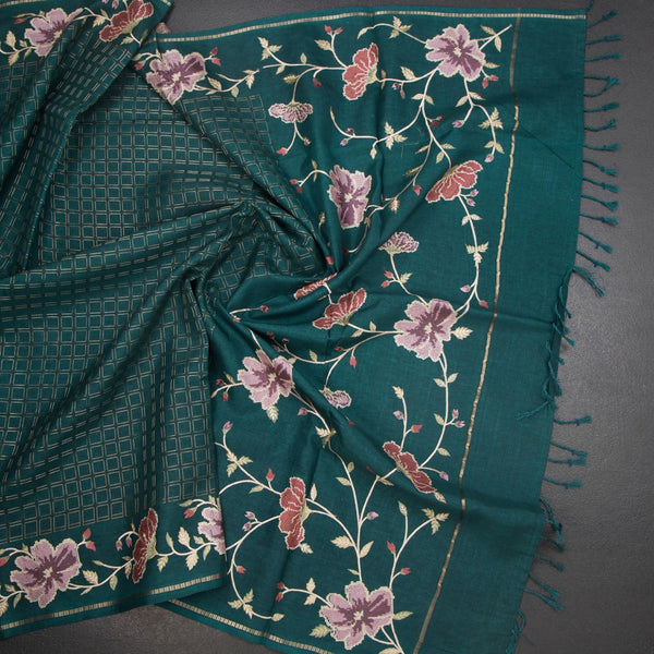KSRTSR42217-5-Raw-Silk-Teal-Green-Zari-Checked-Saree-And-Floral-Thread-Border-crush