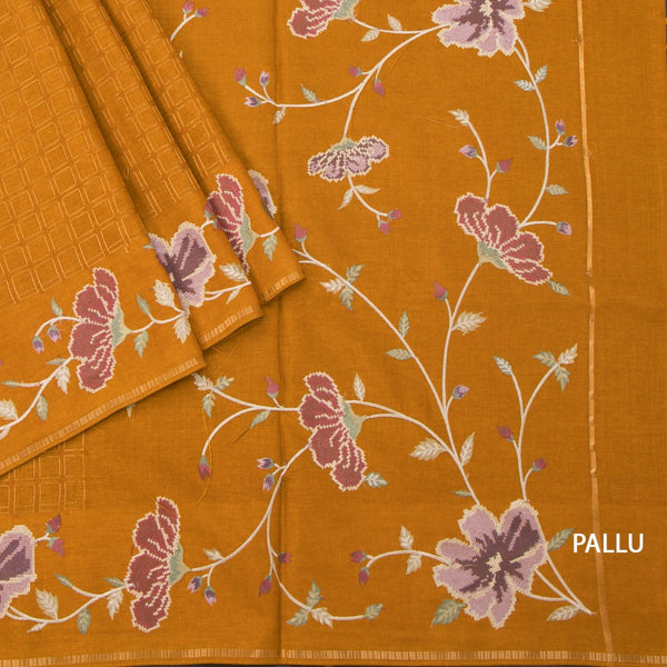KSRTSR42221-3-Raw-Silk-Mustard-Yellow-Zari-Checked-Saree-And-Floral-Thread-Border-02-pallu