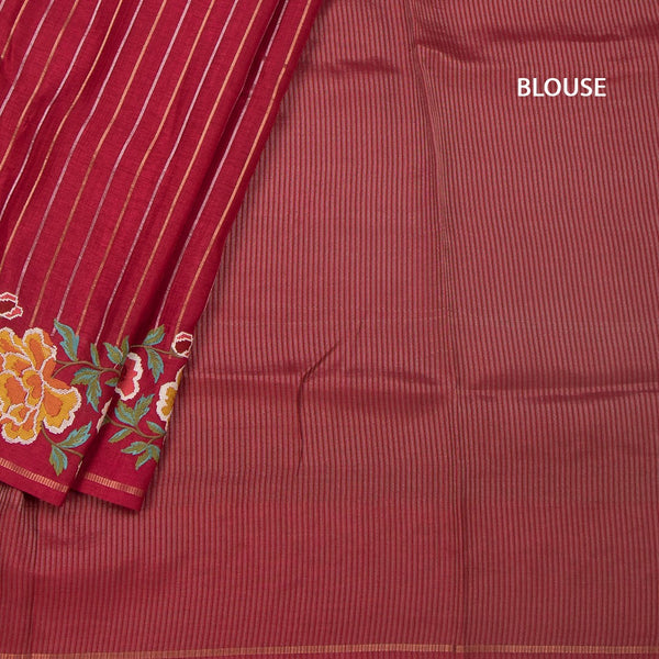 KSRTSR42223-4-Raw-Silk-Maroon-Zari-Stripes-Saree-And-Floral-Thread-Border-blouse