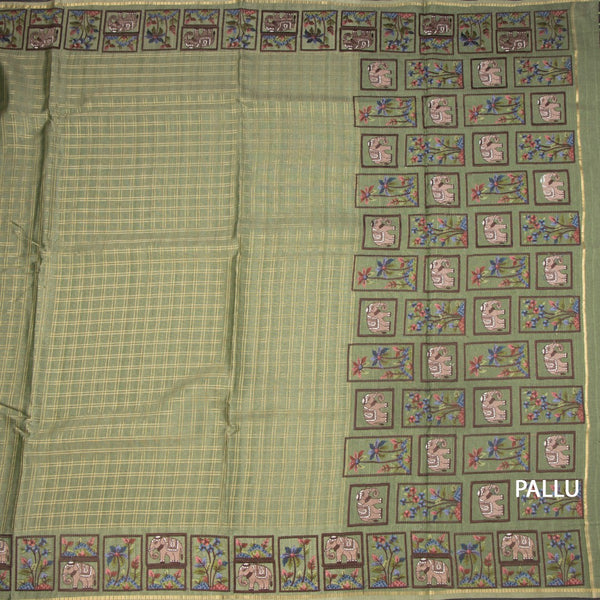 KSRTSR42298-2-Raw-Silk-Pista-Green-Zari-Checked-Saree-And-Thread-Border-02-pallu
