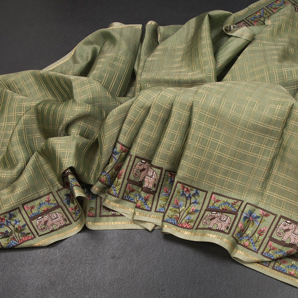 KSRTSR42298-Raw-Silk-Pista-Green-Zari-Checked-Saree-And-Thread-Border-02-main