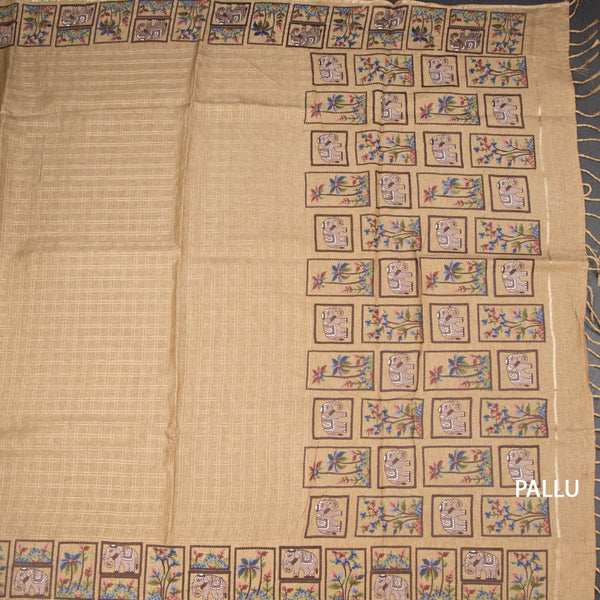 KSRTSR42299-2-Raw-Silk-Light-Brown-Zari-Checked-Saree-And-Thread-Border-pallu
