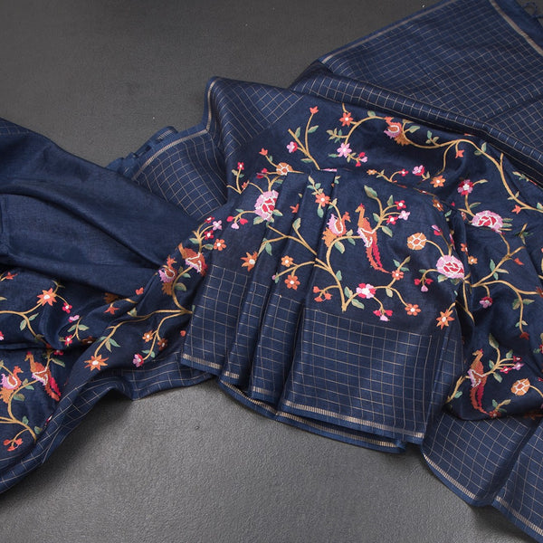 KSRTSR42313-Raw-Silk-Dark-Blue-Thread-Work-Saree-With-Birds-Design-02-main