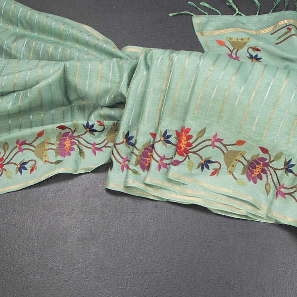 KSRTSR42329-Raw-Silk-Pista-Green-Zari-Stripes-Saree-And-Thread-Border-04-main