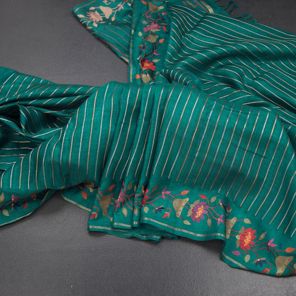 KSRTSR42383-Raw-Silk-Peacock-Green-Zari-Stripes-Saree-And-Thread-Border-main