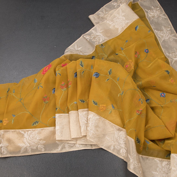 KSRTSR42455-Organza-Mustard-Yellow-Floral-Thread-Work-Saree-main